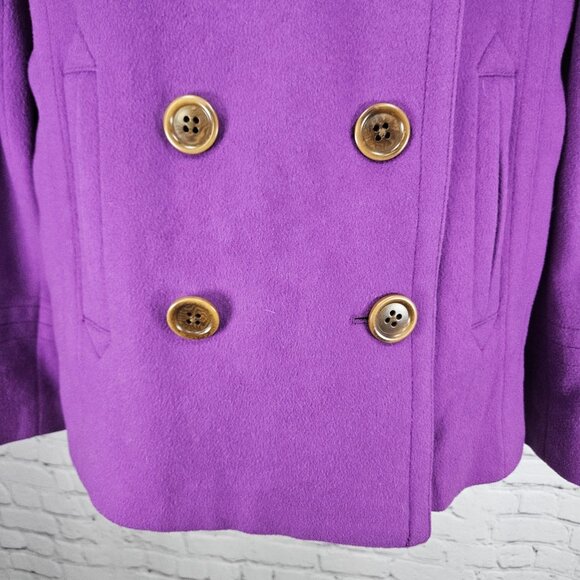 J.Crew Purple 100% Wool Insulated Brown Buttoned Collared Pea Coat Medium M - Picture 8 of 13